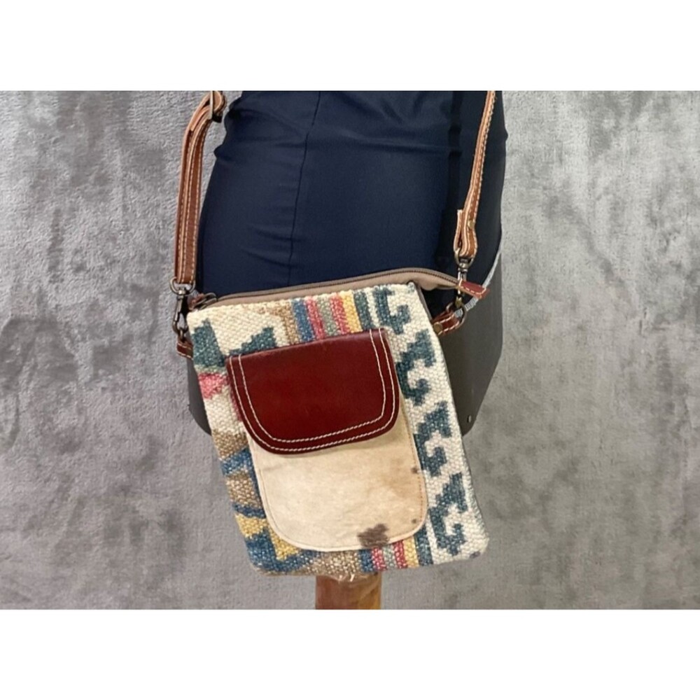 Boho Aztec Style Brown Crossbody Pouch Purse Canvas Western Pockets Lined